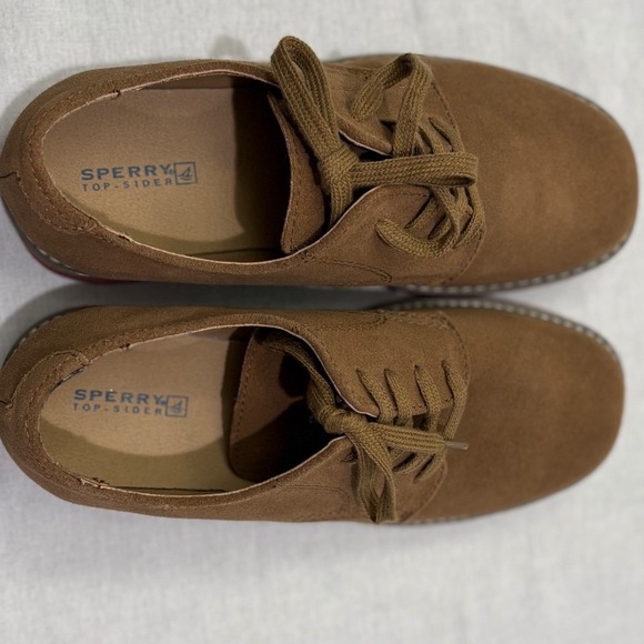 Sperry Top-Sider Caspian Boys Tan Suede Oxford Dress Shoes Red Sole Size 4M NWOT - Picture 4 of 7